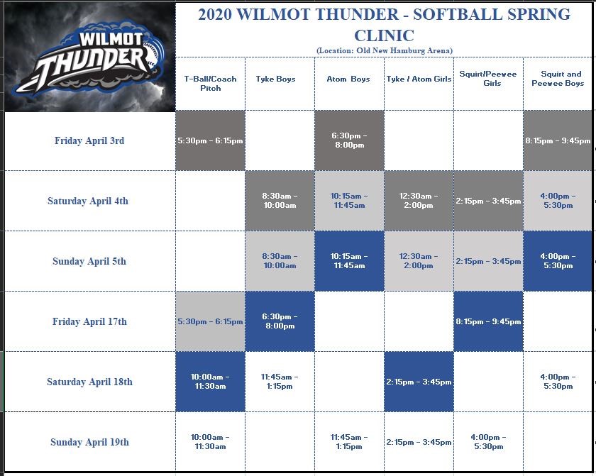 2020 Spring Clinic Schedule 
